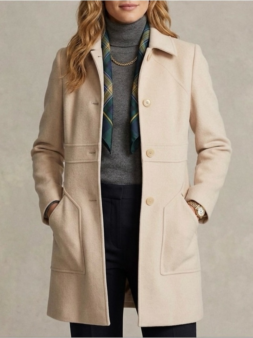 Fleurette Loro Piana Womens Wool Cream Button Front Coat Size 10
